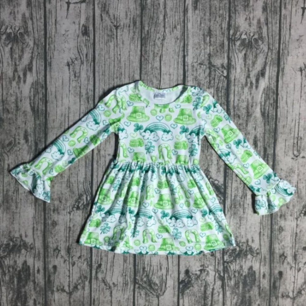 St Patricks Day Shamrock Girls Boutique Ruffle Dress